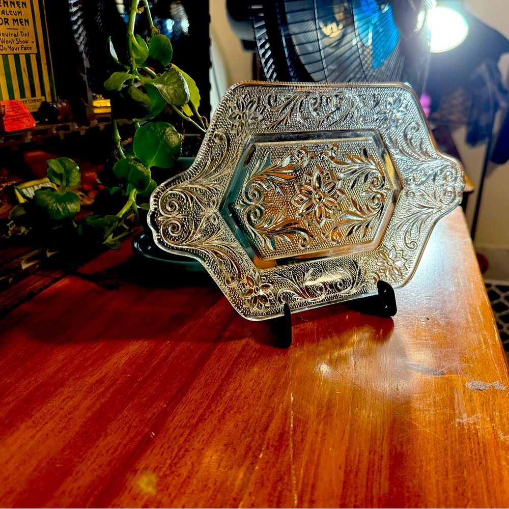 Vintage Crystal Glass  Sandwich Serving Tray Indiana Glass